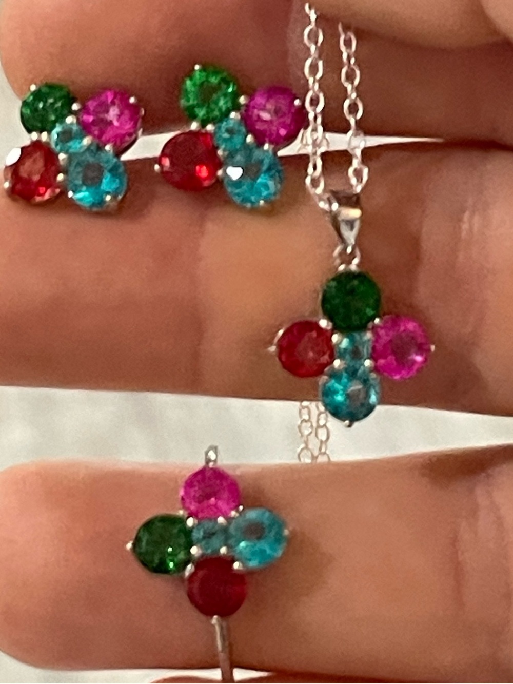 Neon TOPAZ‼️ 14k over Sterling. Ring sz-7 , Earrings, Pendant & Chai - Picture 12 of 12